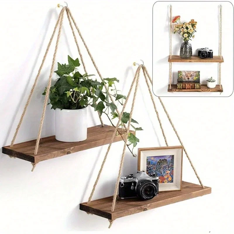 Badminton Live - 1PC Houten Schommel Hangende Henneptouw Wandplank