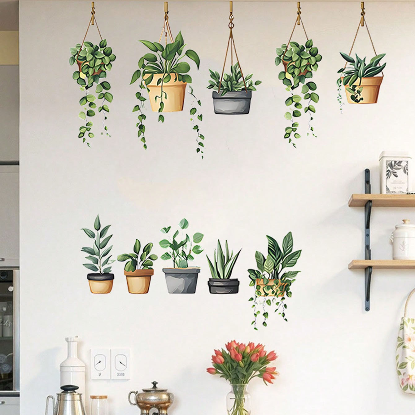 Badminton Live - Hangende groene plantenwand stickers tropische botanische